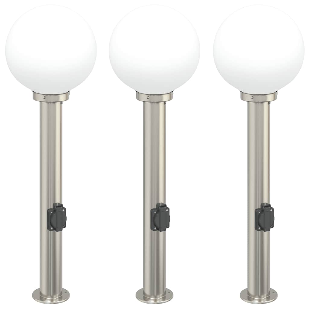 Lampioni a colonnina con presa elettrica 3 pz 80 cm Acciaio Inox IP44 | homemem39