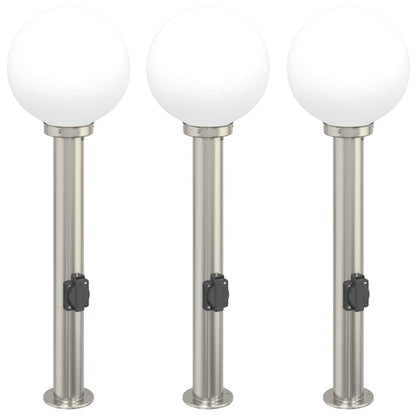 Lampioni a colonnina con presa elettrica 3 pz 80 cm Acciaio Inox IP44 | homemem39
