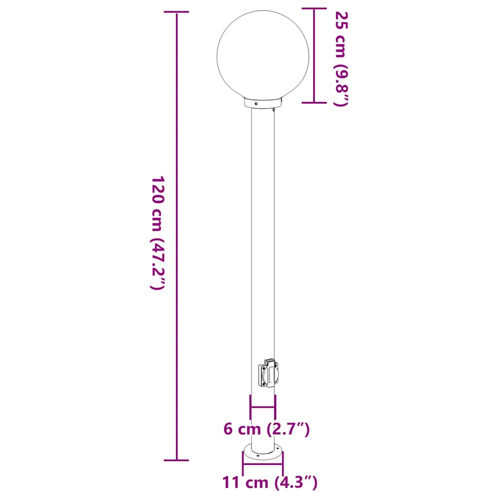 Lampada a paletto con presa elettrica 120 cm Acciaio Inox IP44 | homemem39