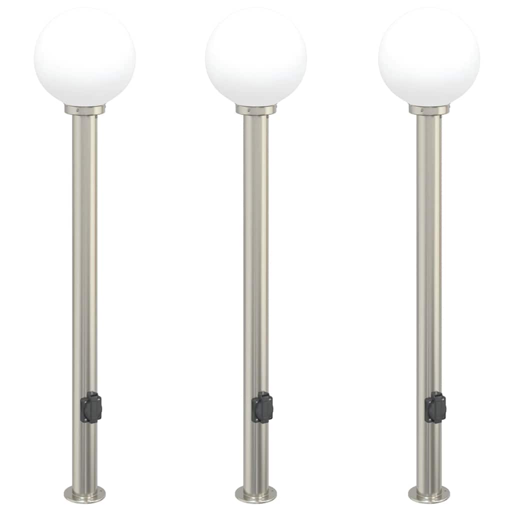 Lampioni a colonnina con presa elettrica 3 pz 120 cm Acciaio Inox IP44 | homemem39