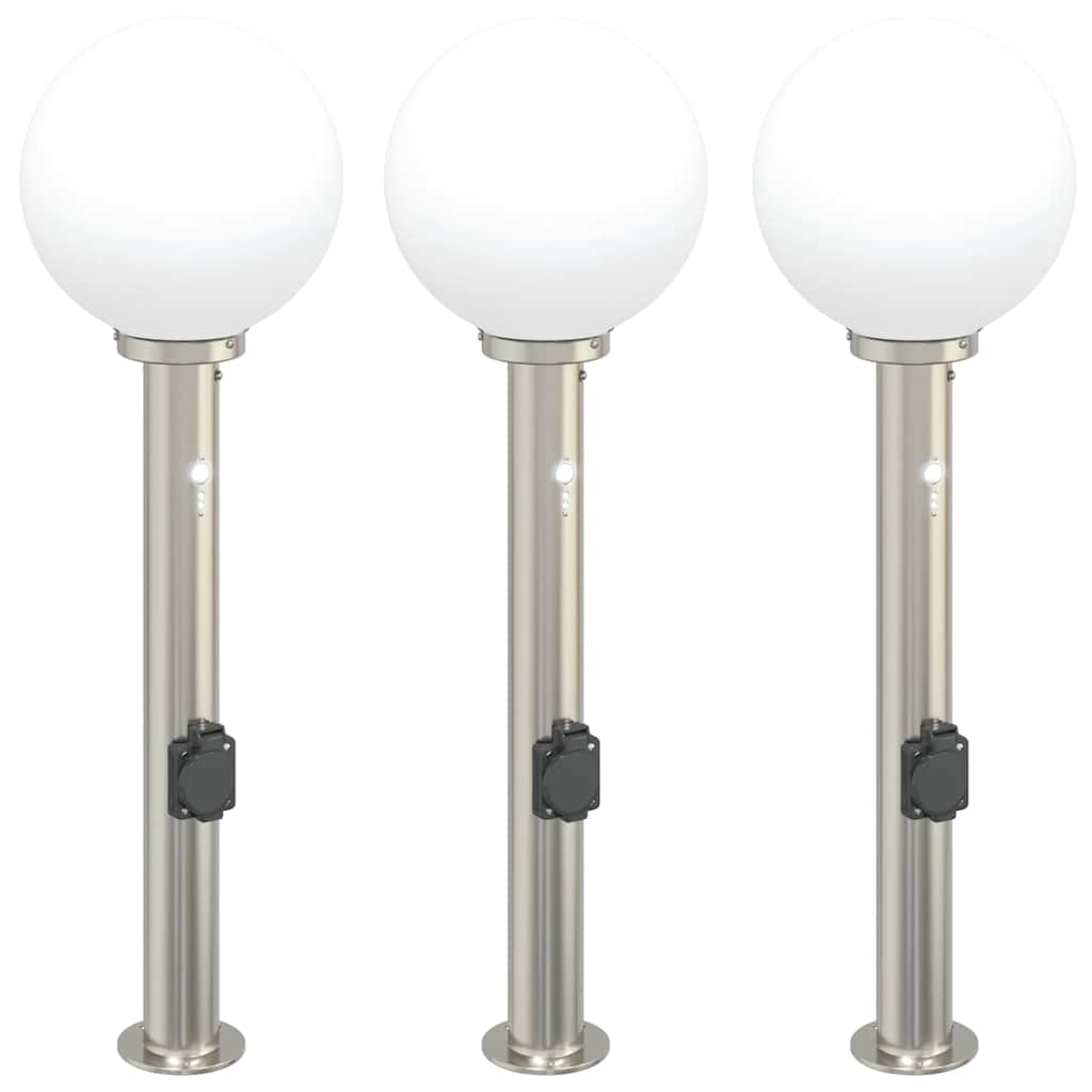 Lampioni a dissuasore con sensore e presa 3 pz 80 cm Acciaio Inox IP44 | homemem39
