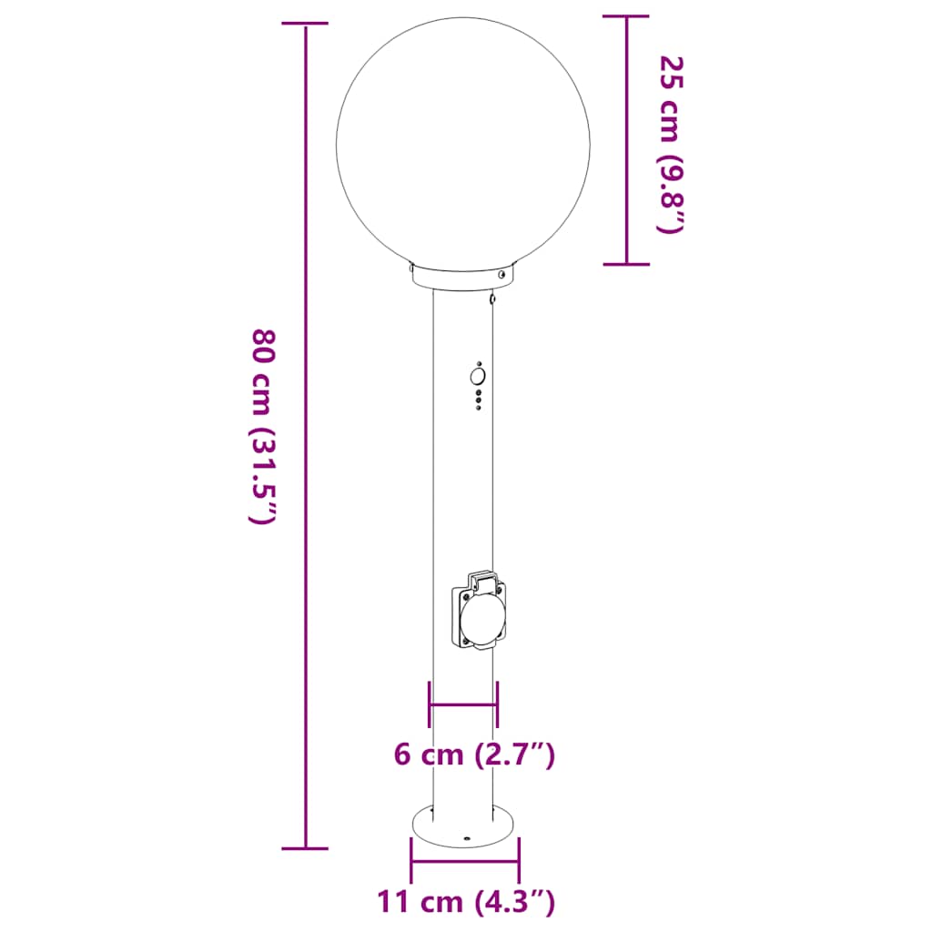 Lampioni a dissuasore con sensore e presa 3 pz 80 cm Acciaio Inox IP44 | homemem39