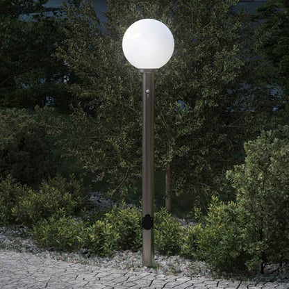 Lampada a paletto con sensore e presa 120 cm Acciaio Inox IP44 | homemem39