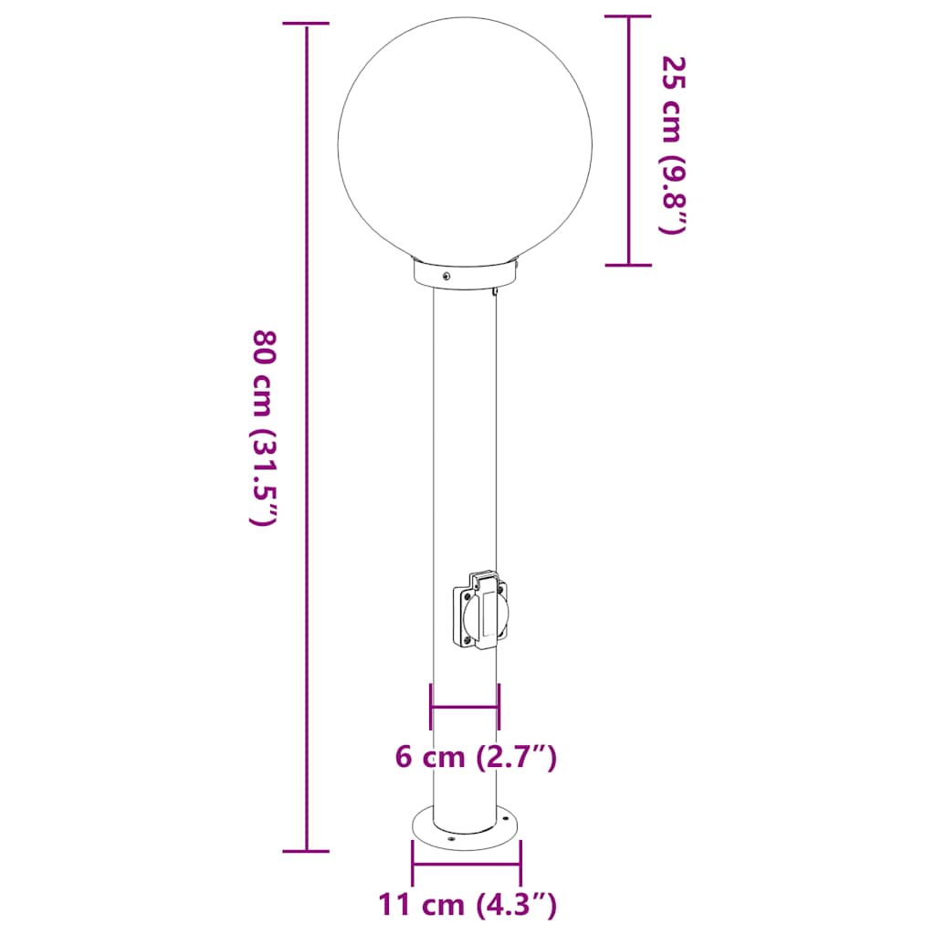 Lampioni a palo con presa elettrica 3 pz 80 cm Nero IP44 | homemem39