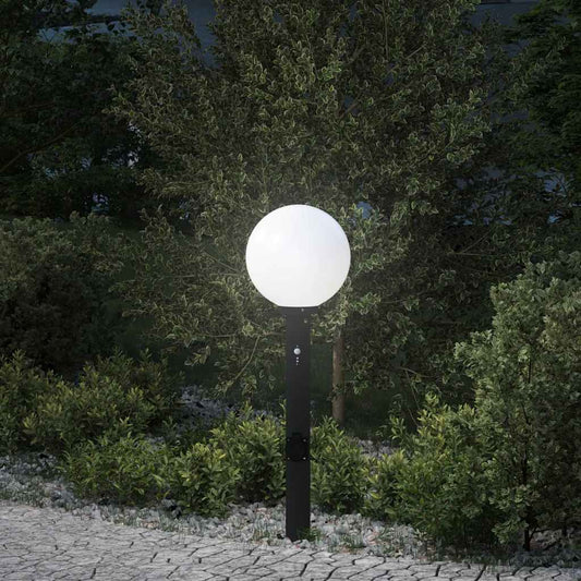 Lampada a paletto con sensore e presa 80 cm Nera IP44 | homemem39