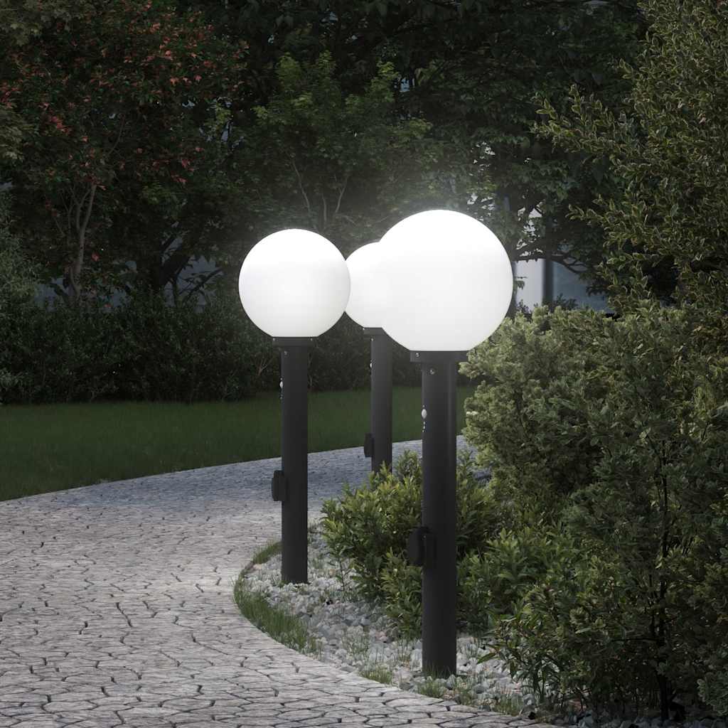 Lampioni a paletto con sensore e presa 3 pz 80 cm neri IP44 | homemem39