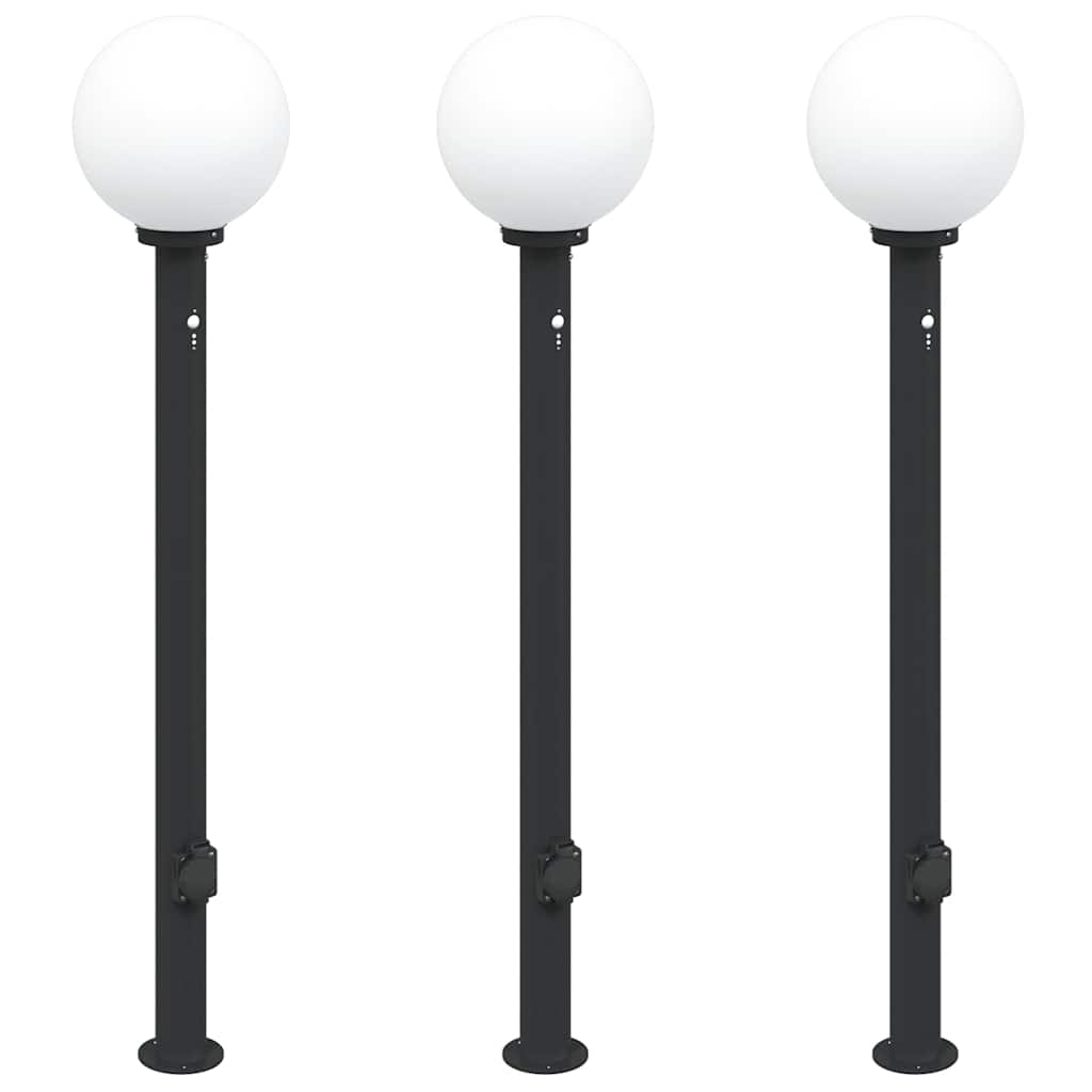 Lampioni a paletto con sensore e presa 3 pz 120 cm neri IP44 | homemem39