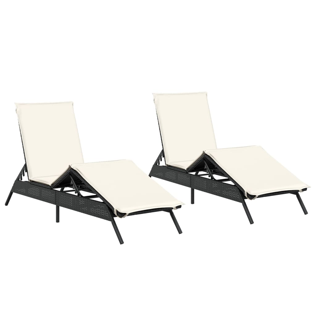 Lettini Prendisole con Cuscini 2 pz Neri in Polyrattan - homemem39
