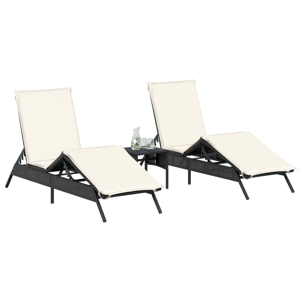 Lettini Prendisole con Cuscini 2 pz Neri in Polyrattan - homemem39