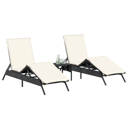 Lettini Prendisole con Cuscini 2 pz Neri in Polyrattan - homemem39