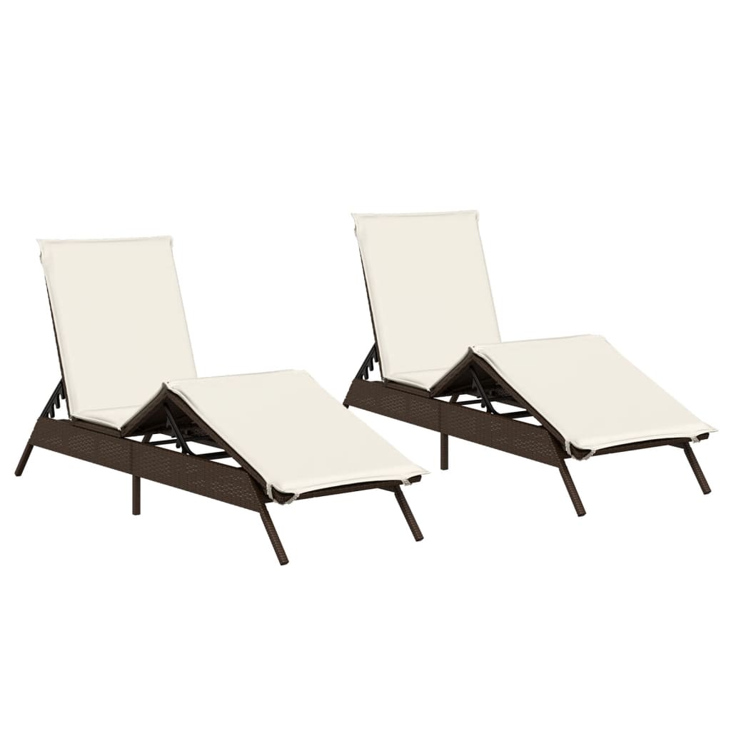 Lettini Prendisole 2 pz con Cuscini Marrone in Polyrattan - homemem39