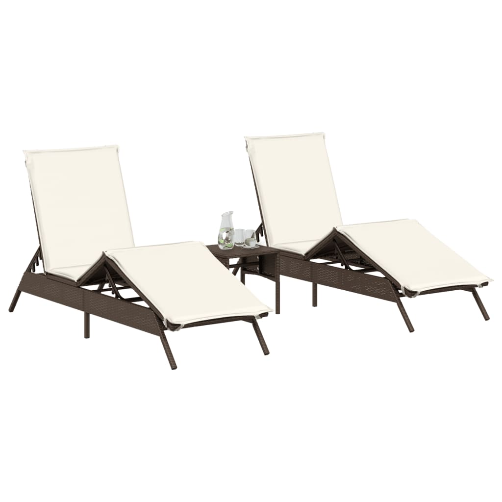 Lettini Prendisole 2 pz con Cuscini Marrone in Polyrattan - homemem39