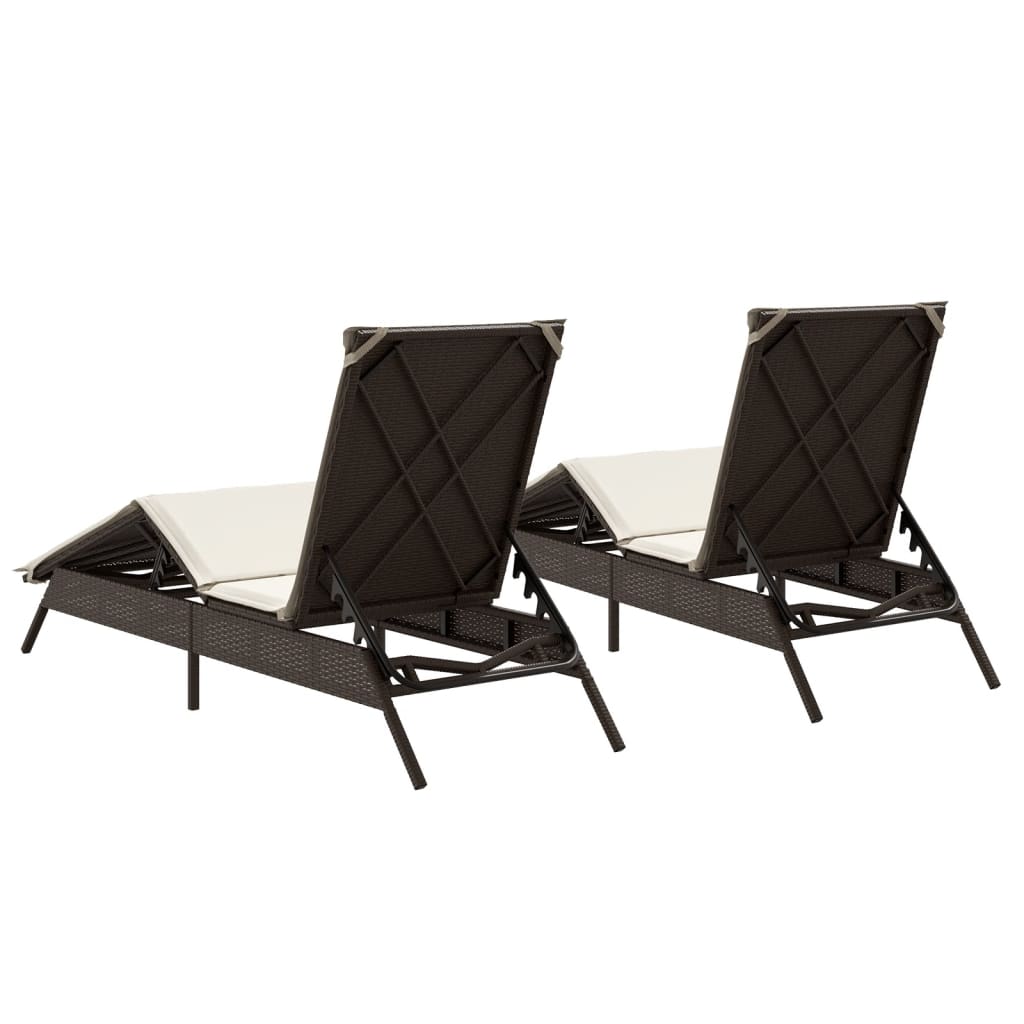 Lettini Prendisole 2 pz con Cuscini Marrone in Polyrattan - homemem39