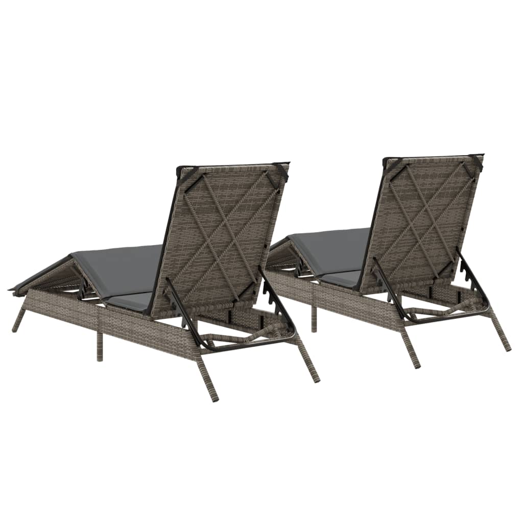 Lettini Prendisole 2 pz con Cuscini Grigio in Polyrattan - homemem39