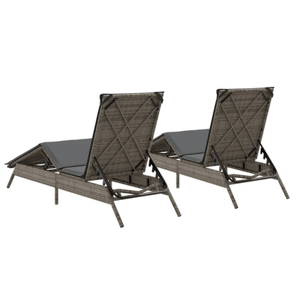 Lettini Prendisole 2 pz con Cuscini Grigio in Polyrattan - homemem39