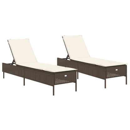 Lettini Prendisole 2 pz con Cuscini Marrone in Polyrattan