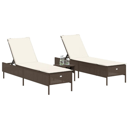 Lettini Prendisole 2 pz con Cuscini Marrone in Polyrattan