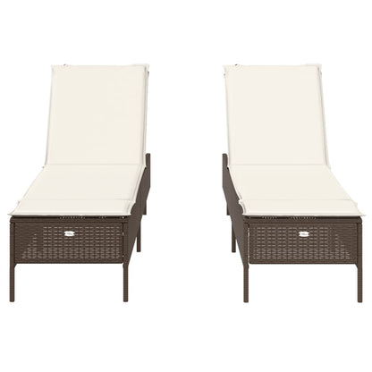 Lettini Prendisole 2 pz con Cuscini Marrone in Polyrattan