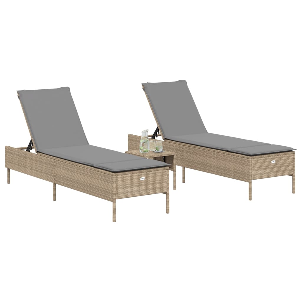 Lettini Prendisole 2 pz con Cuscini Beige in Polyrattan