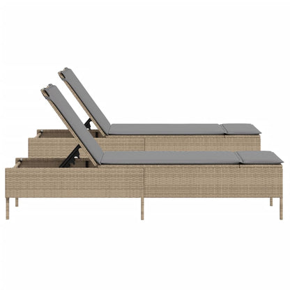 Lettini Prendisole 2 pz con Cuscini Beige in Polyrattan