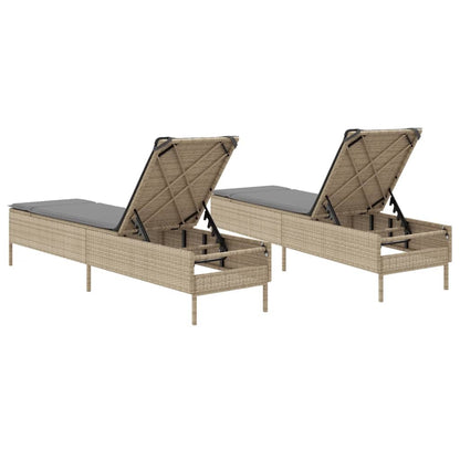 Lettini Prendisole 2 pz con Cuscini Beige in Polyrattan