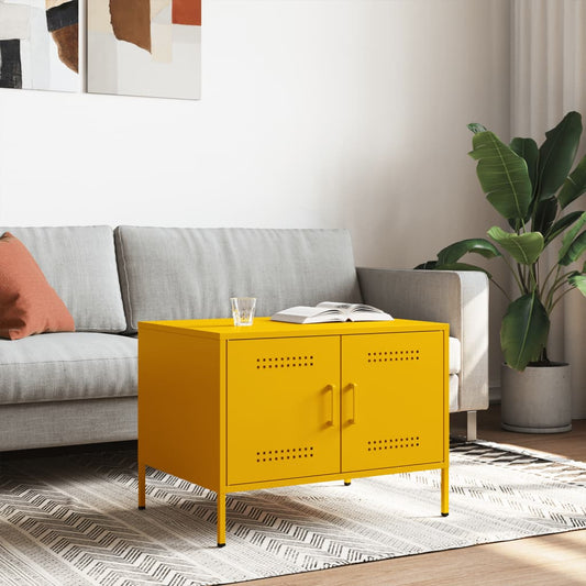 Tavolino da Salotto Giallo Senape 68x50x50,5 cm in Acciaio | homemem39