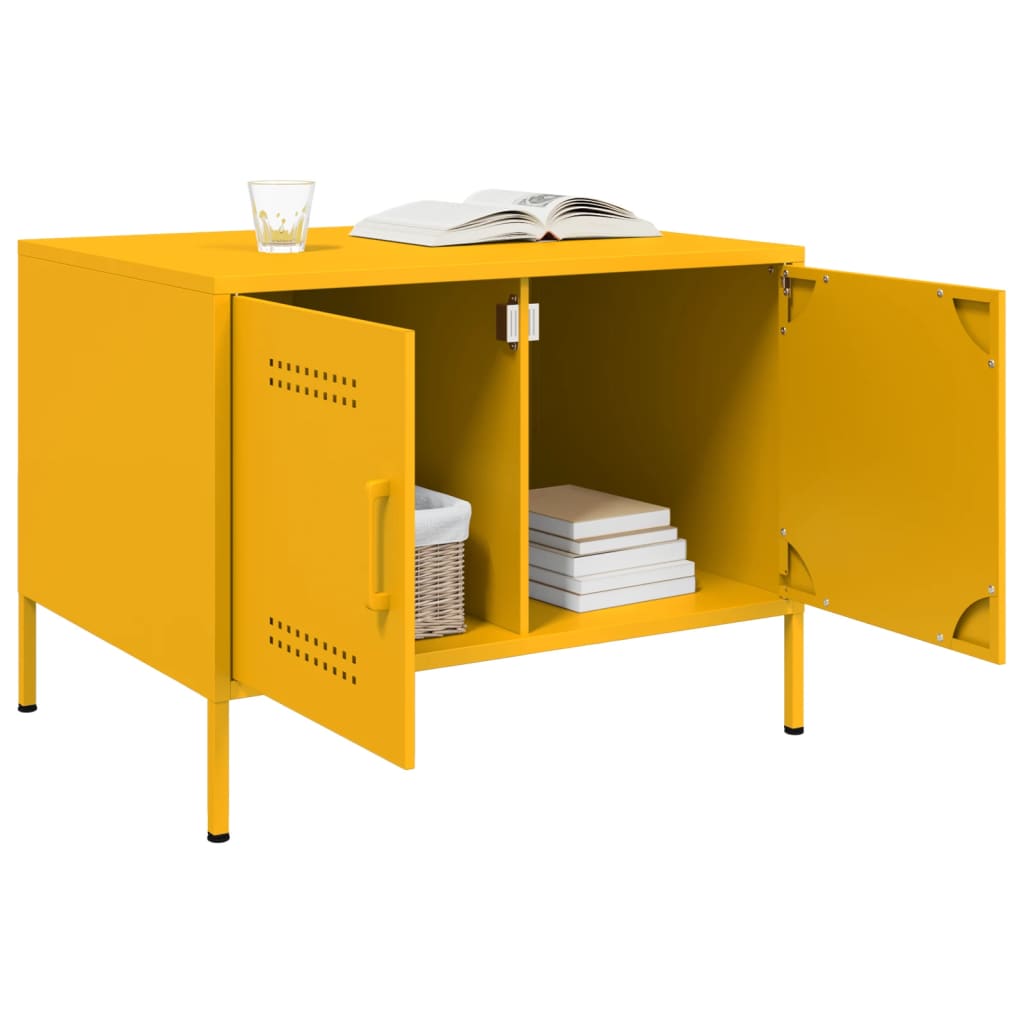 Tavolino da Salotto Giallo Senape 68x50x50,5 cm in Acciaio
