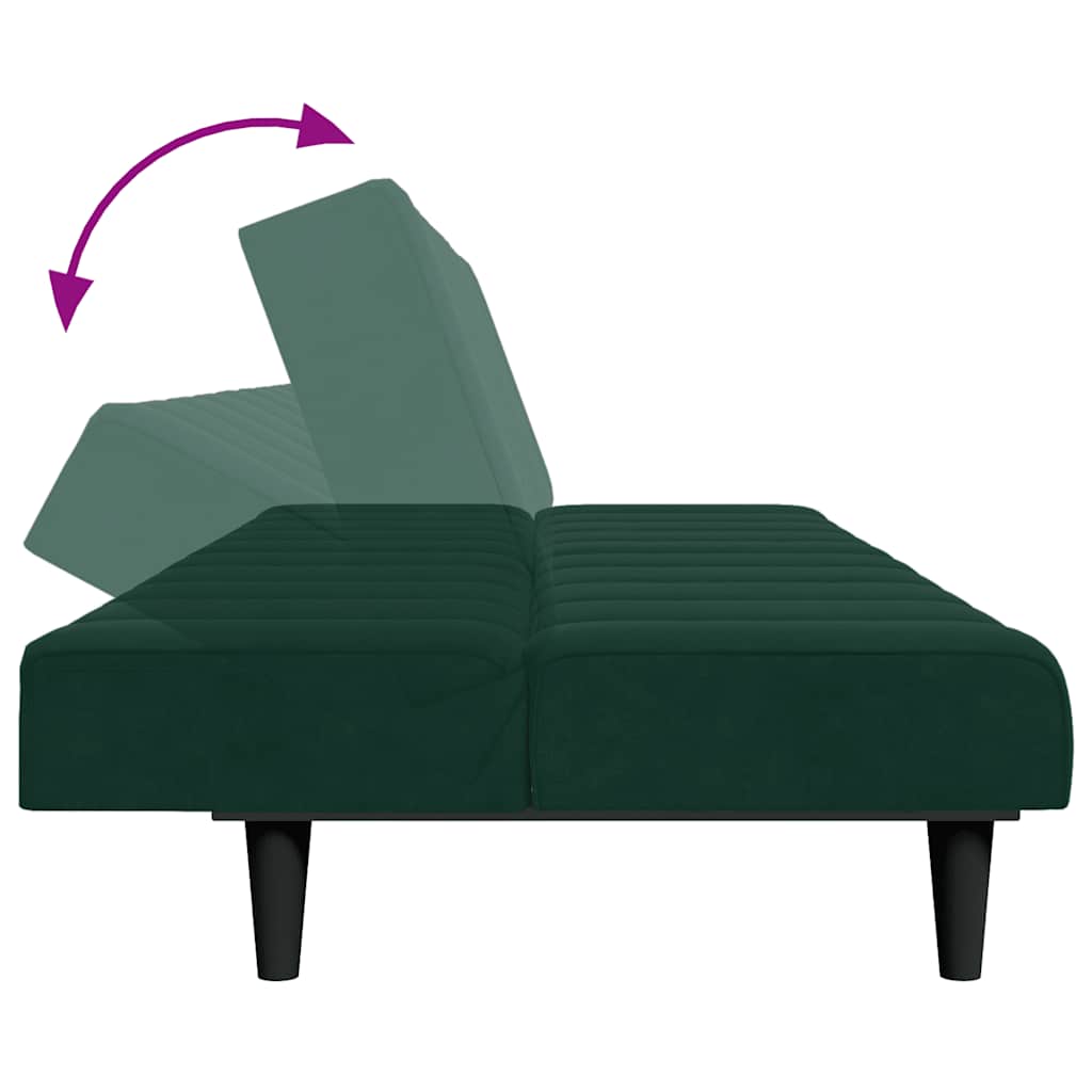 Divano Letto a 2 Posti con Poggiapiedi Verde Scuro in Velluto