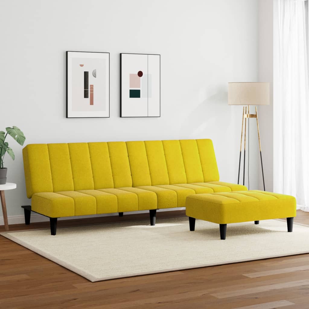 Divano Letto 2 Posti con Sgabello Giallo in Velluto - homemem39