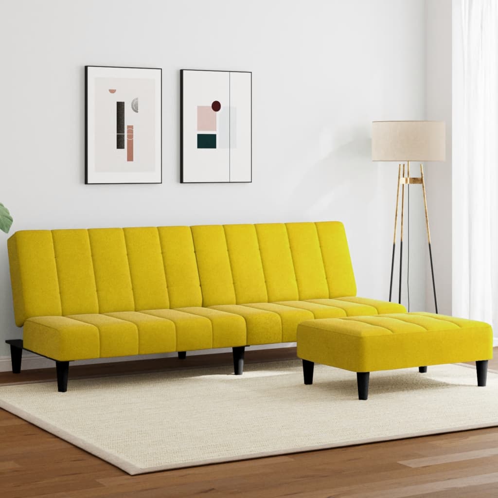 Divano Letto 2 Posti con Sgabello Giallo in Velluto - homemem39