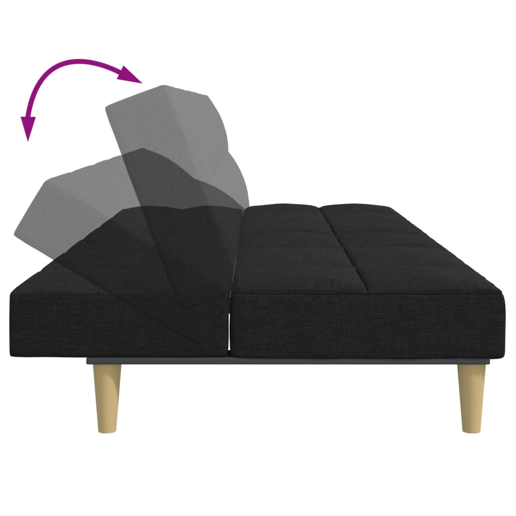 Divano Letto a 2 Posti con Poggiapiedi Nero in Tessuto - homemem39