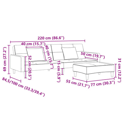Divano Letto a 2 Posti con Poggiapiedi Nero in Tessuto