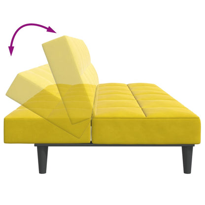 Divano Letto 2 Posti con Sgabello Giallo in Velluto - homemem39