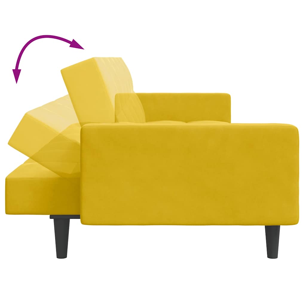 Divano Letto 2 Posti con Sgabello Giallo in Velluto