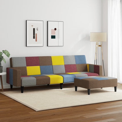 2 Seater Sofa Bed with Patchwork Footstool in Fabric