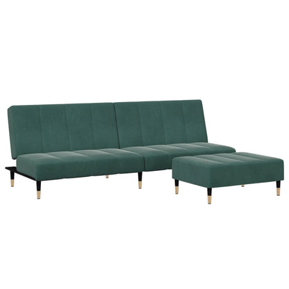 2 Seater Sofa Bed with Footrest in Dark Green Velvet