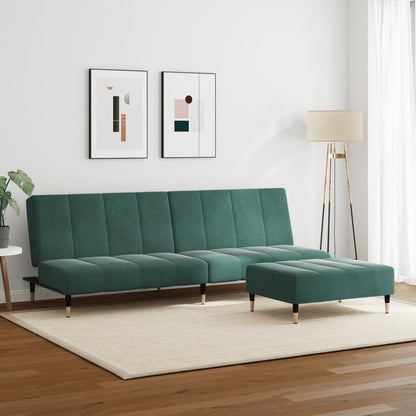 2 Seater Sofa Bed with Footrest in Dark Green Velvet