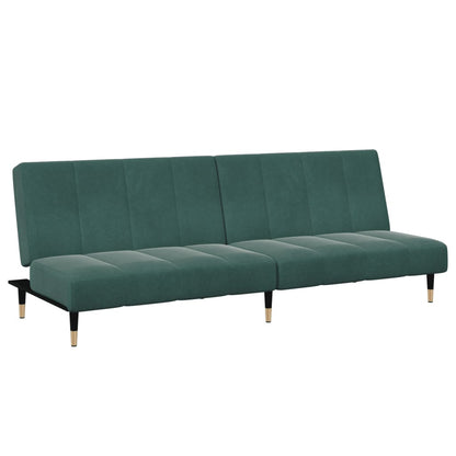 2 Seater Sofa Bed with Footrest in Dark Green Velvet