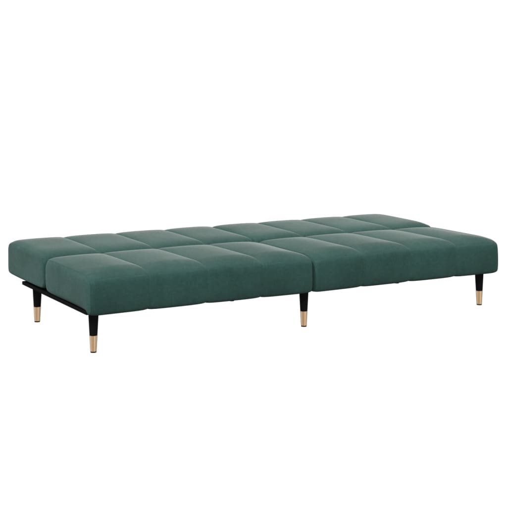 2 Seater Sofa Bed with Footrest in Dark Green Velvet