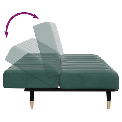 2 Seater Sofa Bed with Footrest in Dark Green Velvet