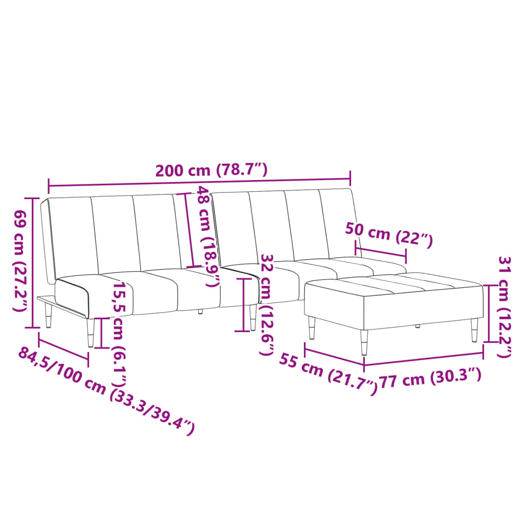 2 Seater Sofa Bed with Footrest in Dark Green Velvet