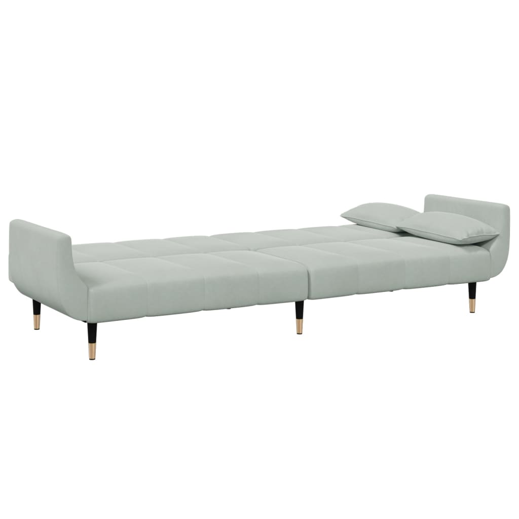 Divano Letto a 2 Posti con Poggiapiedi Grigio Chiaro in Velluto | homemem39