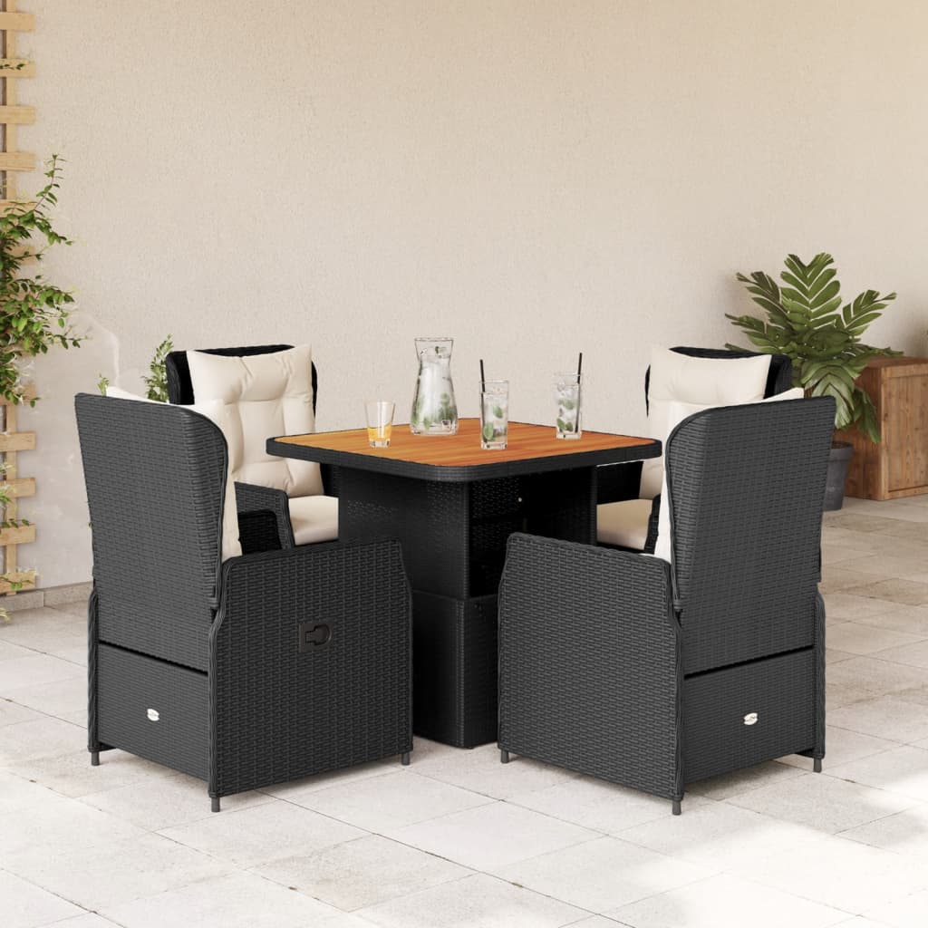 Set da Pranzo da Giardino 5 pz Nero con Cuscini in Polyrattan - homemem39