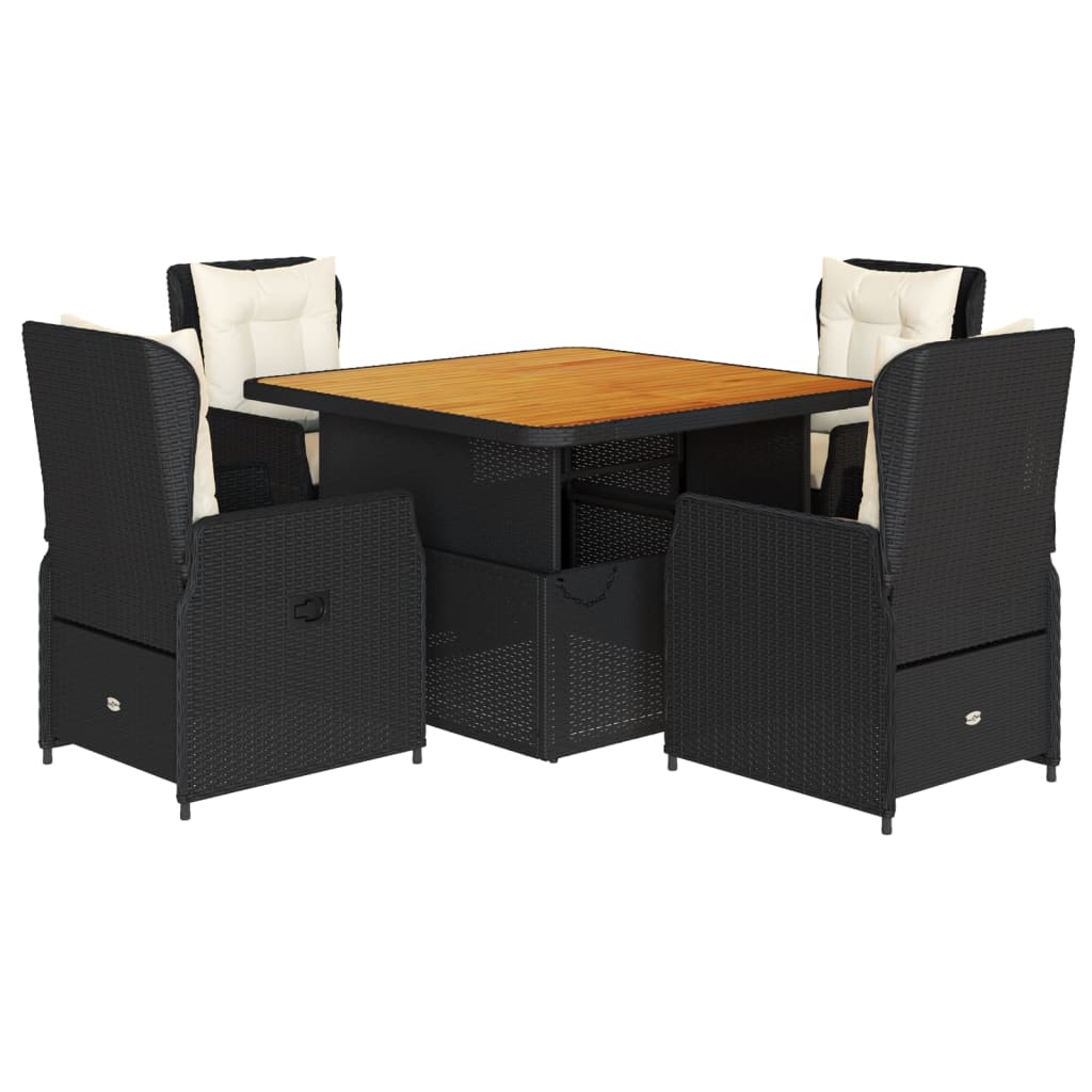 Set da Pranzo da Giardino 5 pz Nero con Cuscini in Polyrattan | homemem39