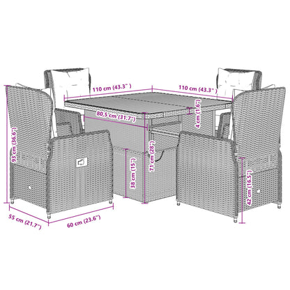 Set da Pranzo da Giardino 5 pz Nero con Cuscini in Polyrattan | homemem39