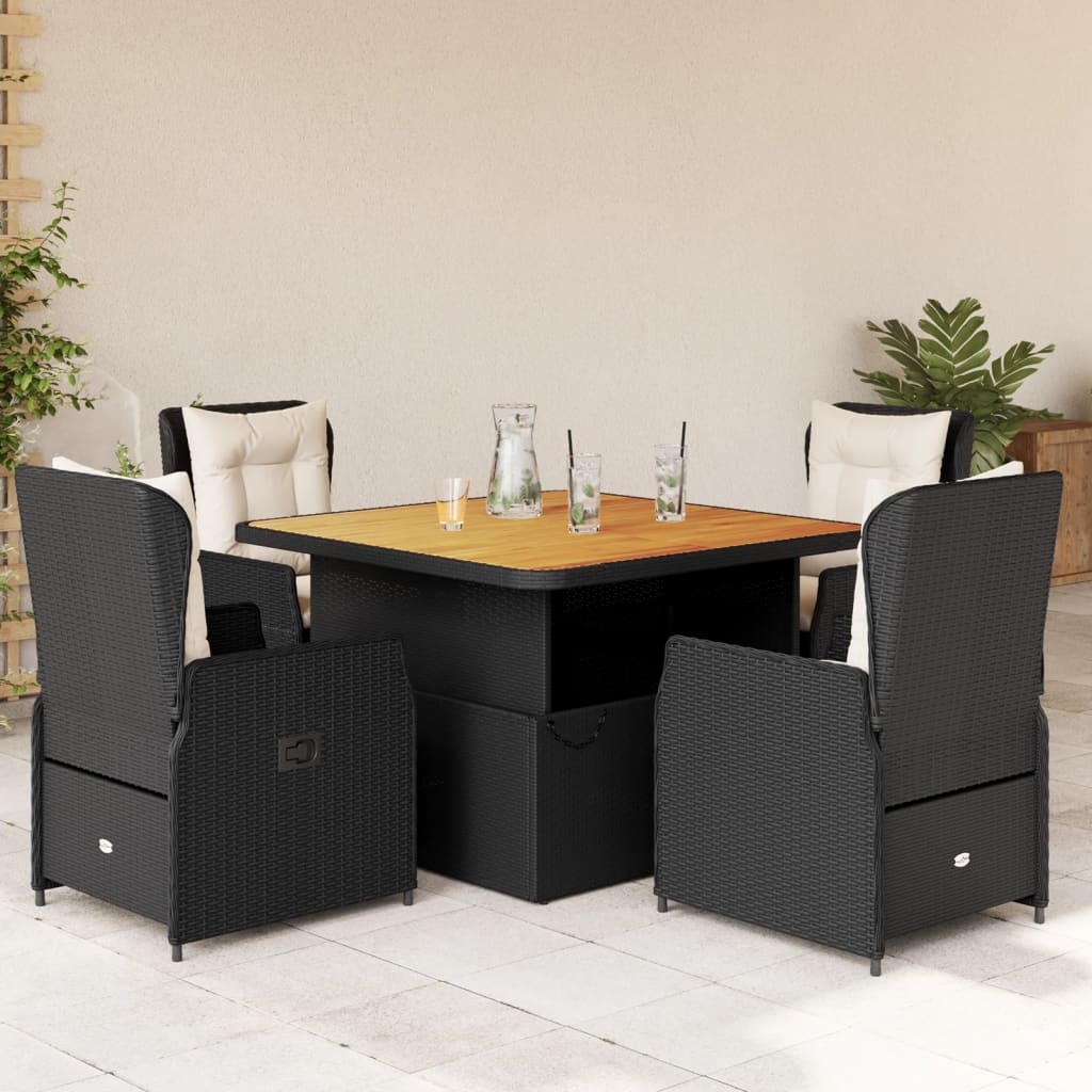 Set da Pranzo da Giardino 5 pz Nero con Cuscini in Polyrattan | homemem39