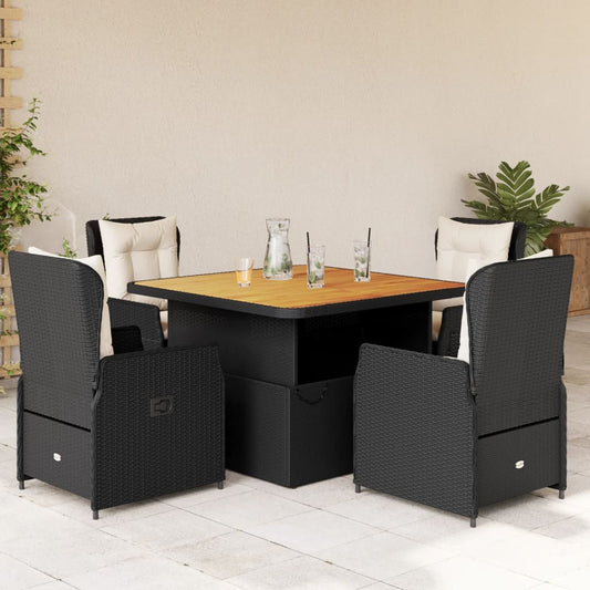 Set da Pranzo da Giardino 5 pz Nero con Cuscini in Polyrattan - homemem39