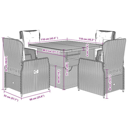 Set da Pranzo da Giardino 5 pz con Cuscini in Polyrattan Grigio