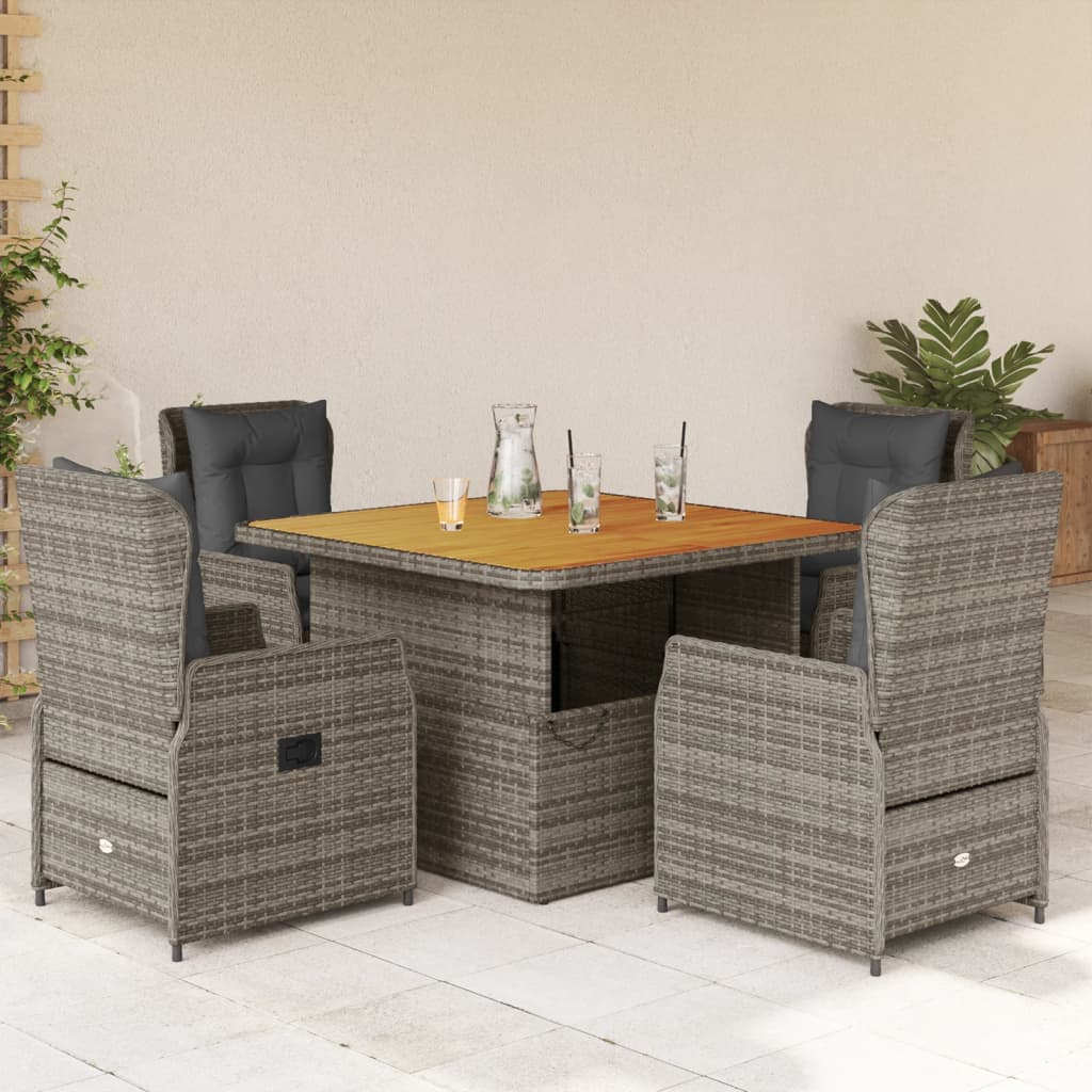 Set da Pranzo da Giardino 5 pz con Cuscini in Polyrattan Grigio