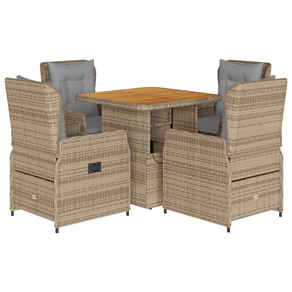 Set da Pranzo da Giardino 5 pz con Cuscini Beige in Polyrattan